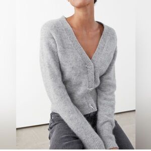 & Other Stories Soft Gray Fuzzy V-Neck Cardigan